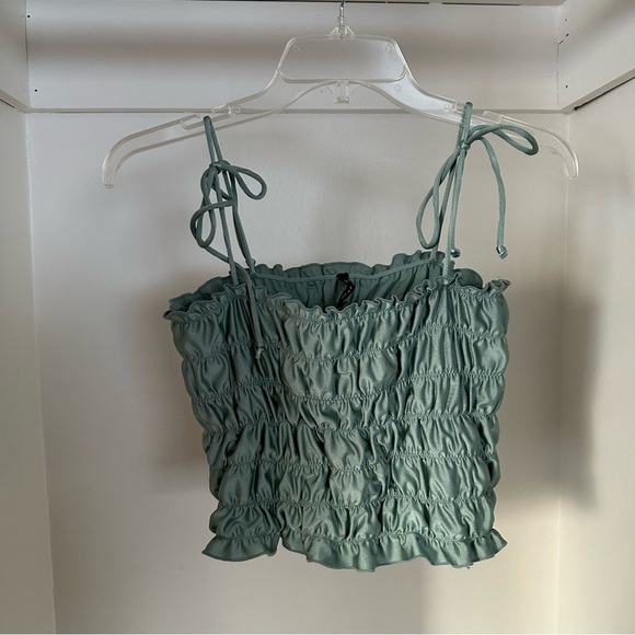 UO smocked teal blue tie up size medium tank top - Picture 1 of 3
